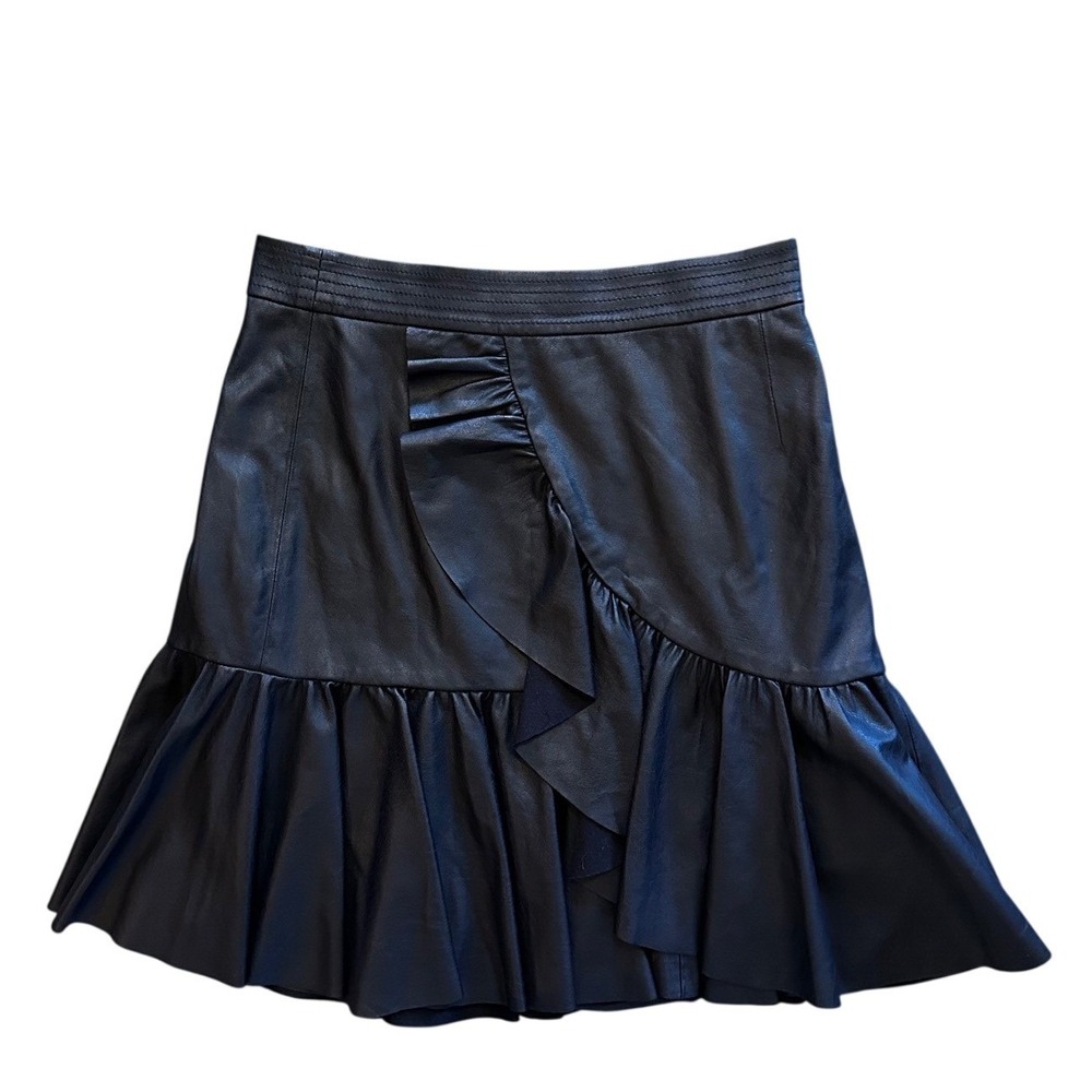 Rebecca Taylor‎ Black Vegan Leather Ruffle Peplum Mini Skirt Size 2